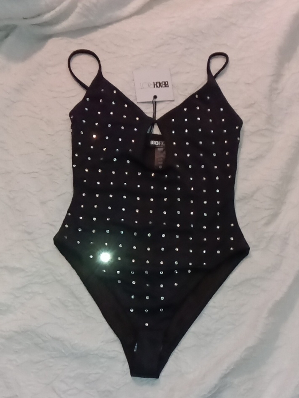 Beach Riot NWT SZ M Priscilla Rhinestone Swimsuit Black STUNNING✨ MSRP  198.00